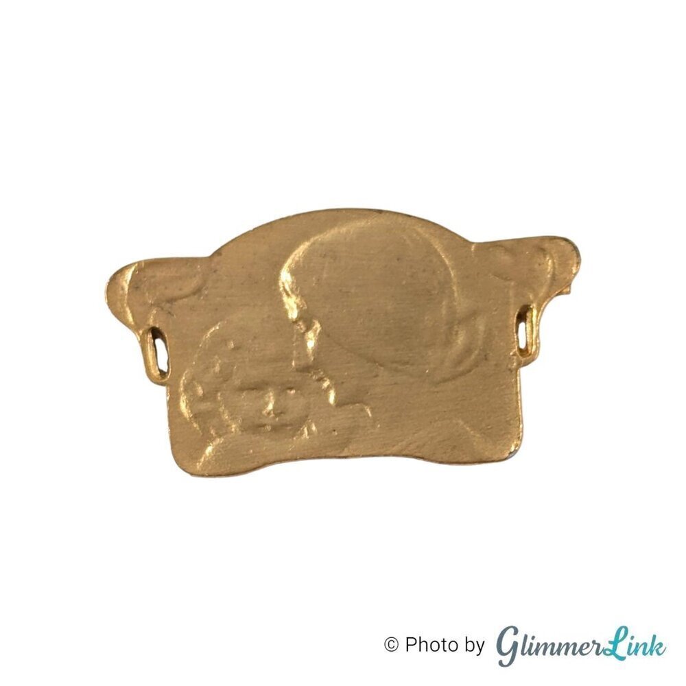 Vintage Alva Mother & Child Flat Matte Gold Tone Brooch Pin